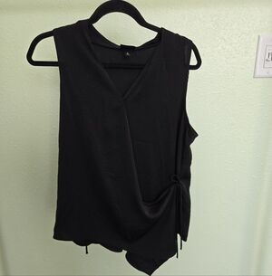 Elegant Black Sleeveless Wrap Blouse